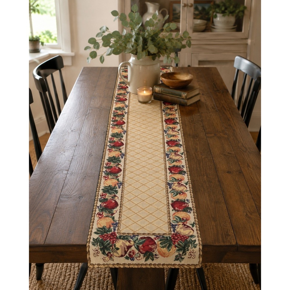 Vintage Fruit Tapestry Table Runners Set of 2- 72" Farmhouse Harvest Woven Table